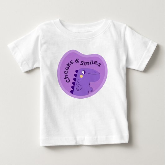 かわいい恐竜が笑顔のTシャツ ベビーTシャツ (正面)