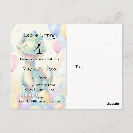 かわいい恐竜さん　カラフルな風船がたくさん ポストカード (裏面)