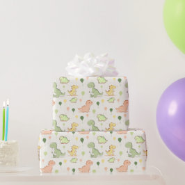 かわいい恐竜とバルーン柄の誕生日 ラッピングペーパー