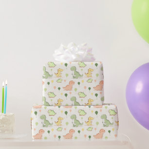 かわいい恐竜とバルーン柄の誕生日 ラッピングペーパー
