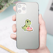 かわいい恐竜とバースデーケーキのステッカー シール (スマートフォン)