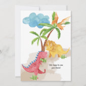 かわいい恐竜と一緒に遊ぶ男の子の1歳誕生日 招待状 (裏面)