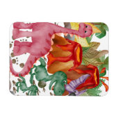 かわいい恐竜と噴火する火山 マグネット (横)