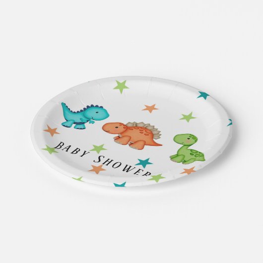 かわいい恐竜と星の赤ちゃんシャワー ペーパープレート (アングル)
