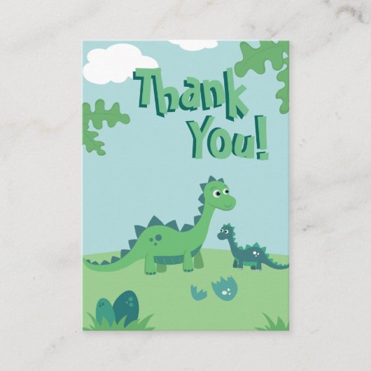 かわいい恐竜のお母さんおよび子供とのサンキューカード コーリングカード (正面)