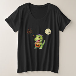 かわいい恐竜のかぼちゃのトリック オア トリート ハロウィン プラスサイズTシャツ