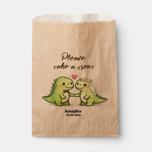 かわいい恐竜のカップルの結婚式のオヤツ フェイバーバッグ (正面)
