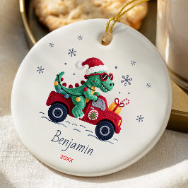 かわいい恐竜のクリスマスイルミネーション オーダーメイド セラミックオーナメント