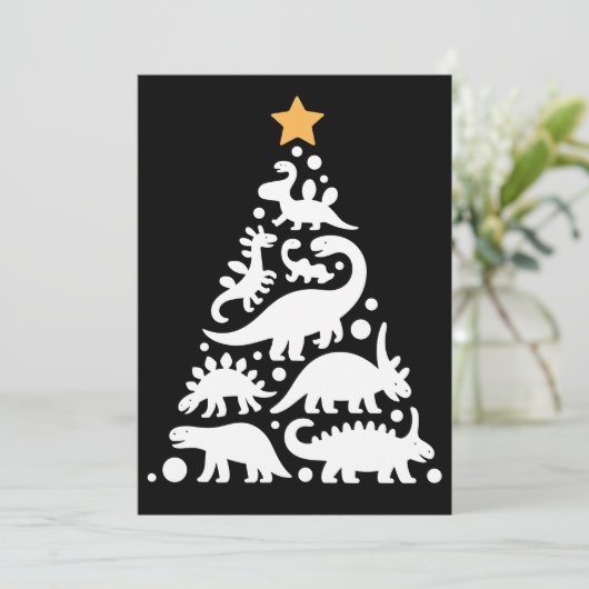 かわいい恐竜のクリスマスツリー 楽しい恐竜の休日 招待状 (スタンド正面)