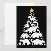 かわいい恐竜のクリスマスツリー 楽しい恐竜の休日 招待状 (正面/裏面)