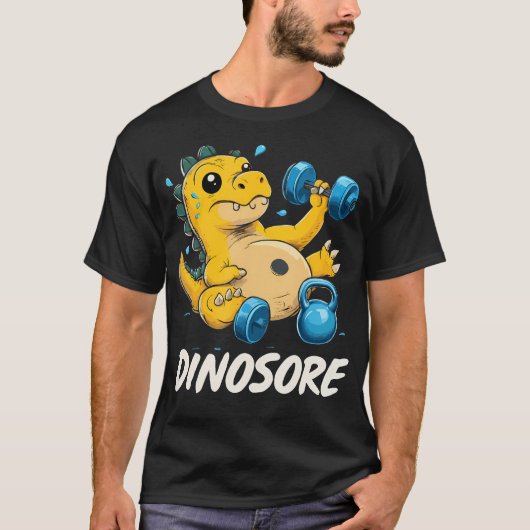 かわいい恐竜のジム フィットネス ウェイトリフティング Tシャツ (正面)