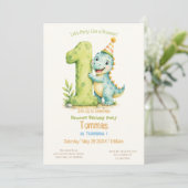 かわいい恐竜のテーマの1歳の誕生日 招待状 (スタンド正面)