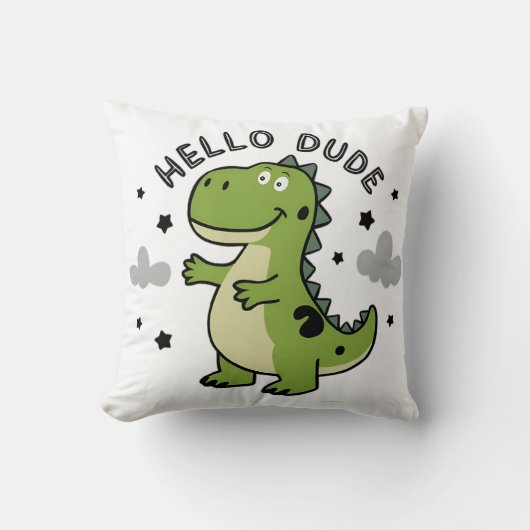 かわいい恐竜のデザイン،こどものための "Hello Dude" クッション (正面)