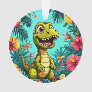🦖 かわいい恐竜のトロピカルフラワーのホリデーオーナメント  オーナメント