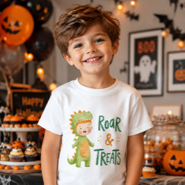 かわいい恐竜のハロウィーンの雄叫びとお菓子 Tシャツ