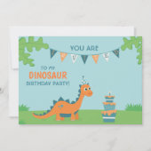かわいい恐竜のパーティーお誕生日ケーキ漫画 招待状 (正面)