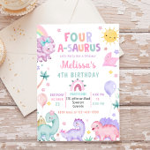 かわいい恐竜のフォーアサウルス4歳誕生日パーティー 招待状