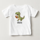 かわいい恐竜のフットボール ベビーTシャツ (正面)