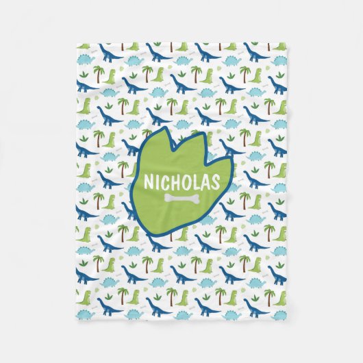 かわいい恐竜のブルースと緑 フリースブランケット (正面)