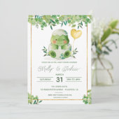 かわいい恐竜のベビーシャワー 緑の恐竜の招待状 招待状 (スタンド正面)