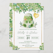 かわいい恐竜のベビーシャワー 緑の恐竜の招待状 招待状 (正面/裏面)