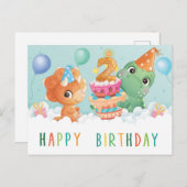 かわいい恐竜の二番目の誕生日カード ポストカード (正面/裏面)