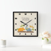 かわいい恐竜の先史時代の野生生物 スクエア壁時計 (ホーム)