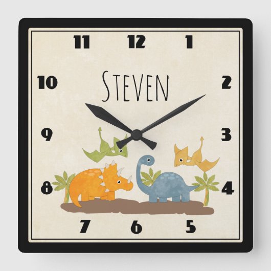 かわいい恐竜の先史時代の野生生物 スクエア壁時計 (正面)