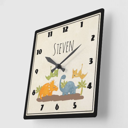 かわいい恐竜の先史時代の野生生物 スクエア壁時計 (傾斜)