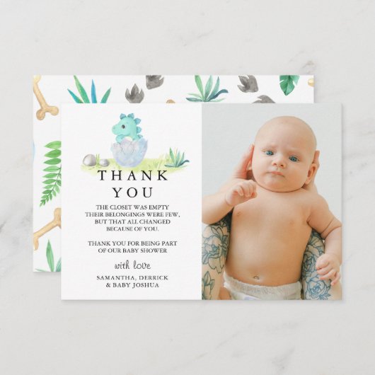 かわいい恐竜の写真ベビーシャワー サンキューカード (正面/裏面)