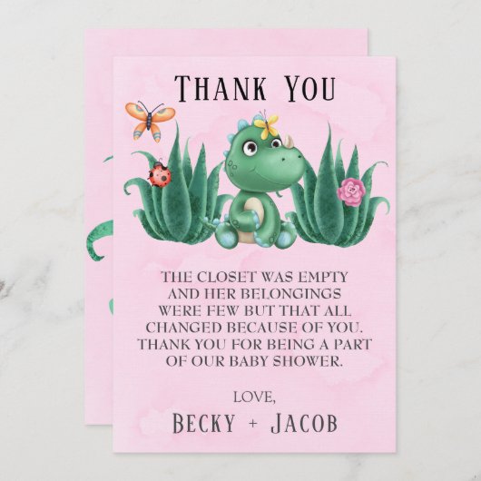 かわいい恐竜の友人ベビーシャワーサンキューカード サンキューカード (正面/裏面)