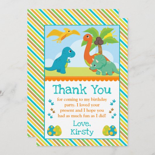 かわいい恐竜の友達の子供の誕生日 サンキューカード (正面/裏面)