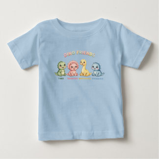 かわいい恐竜の友達 赤ちゃん恐竜の水彩ちび絵 ベビーTシャツ
