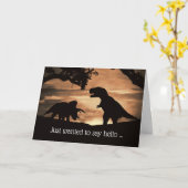 かわいい恐竜の古い友情こんにちは カード (黄色い花)