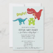 かわいい恐竜の吠える少年ベビーバーチャルシャワー 招待状 (正面)