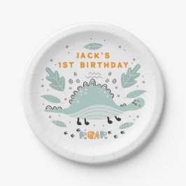 かわいい恐竜の咆哮の誕生日パーティー ペーパープレート