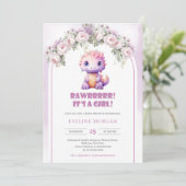 かわいい恐竜の女の子のベビーシャワー招待状 招待状 (スタンド正面)