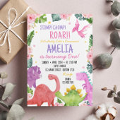 かわいい恐竜の女の子の誕生日パーティーの招待状 招待状