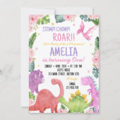 かわいい恐竜の女の子の誕生日パーティーの招待状 招待状 (正面)