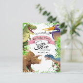 かわいい恐竜の女の子の誕生日招待状 ポストカード (スタンド正面)