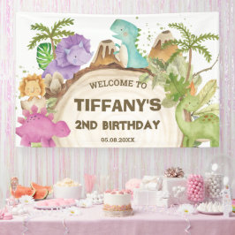 かわいい恐竜の女の子誕生日赤ちゃんシャワー背景 横断幕