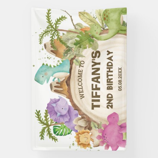 かわいい恐竜の女の子誕生日赤ちゃんシャワー背景 横断幕 (縦)