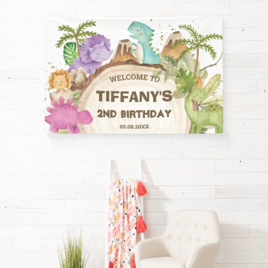 かわいい恐竜の女の子誕生日赤ちゃんシャワー背景 横断幕 (インサイチュ)