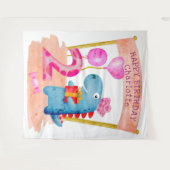 かわいい恐竜の女の子 2歳の誕生日 タペストリー (正面(横))