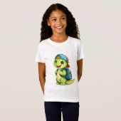 かわいい恐竜の女子用スクールTシャツ Tシャツ (正面フル)