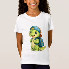 かわいい恐竜の女子用スクールTシャツ Tシャツ