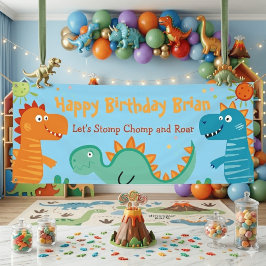 かわいい恐竜の子供の誕生日バナー 横断幕