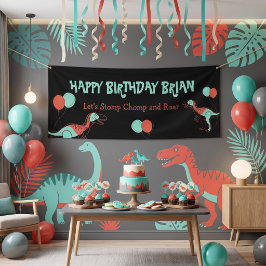 かわいい恐竜の子供の誕生日バナー 横断幕