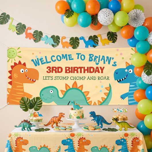 かわいい恐竜の子供の誕生日バナー 横断幕