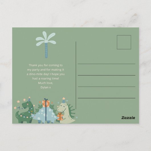 かわいい恐竜の子供の誕生日パーティーありがとうポスト ポストカード (裏面)